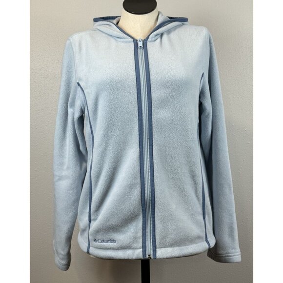 Columbia Jackets & Blazers - Columbia Hooded Fleece Jacket Womens Size L Full-Zip Light Blue Pockets Contrast